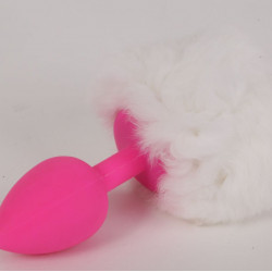 Розовая анальная пробка с белым хвостом "Задорный Кролик"